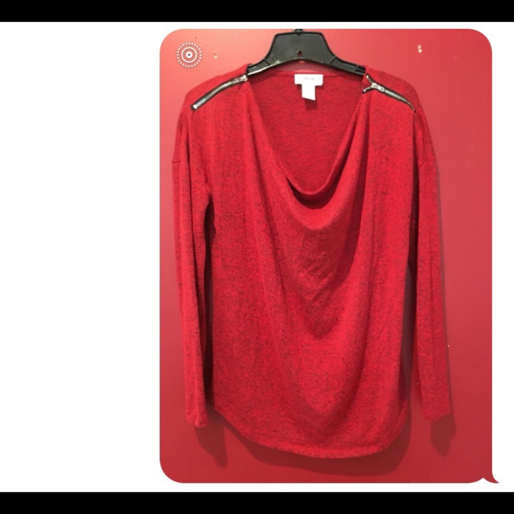 Red Long sleeve top zipper detail
